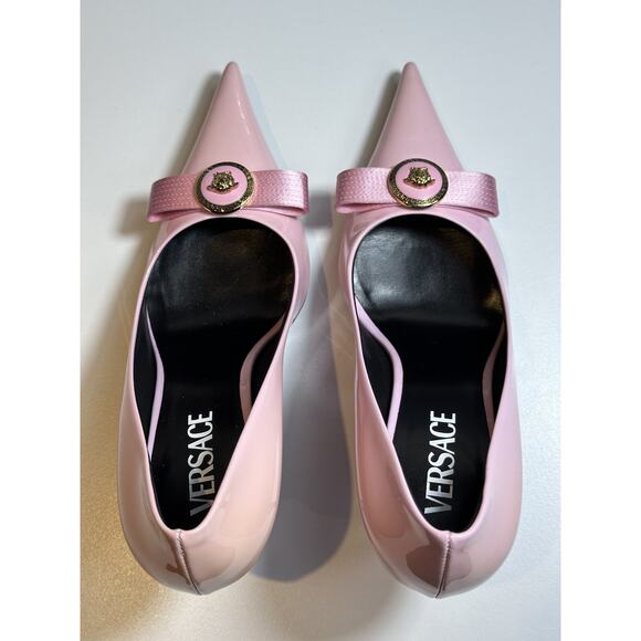 Authentic Versace Pink Patent Leather Pointed Toe Heels Medusa Size 38.5 - Picture 8 of 12